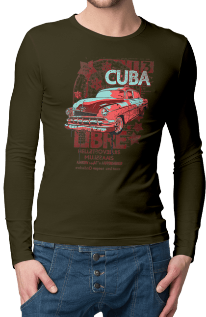 Чоловічий лонгслів з принтом "Куба, Машина". Куба, машина, ретро. 2070702