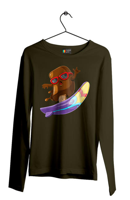 Чоловічий лонгслів з принтом "Мороженко На Серфі". Літо, морозиво, окуляри, серфінг. 2070702