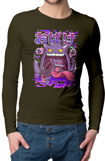 Men`s longsleeve with prints Pokemon Gengar. Anime, fushigibana, games, gengar, nintendo, pokemon, pokemon go. 2070702
