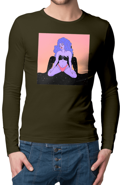 Чоловічий лонгслів з принтом "Фіолетова Дівчина В Трусиках". Інопланетянка, у трусах. 2070702