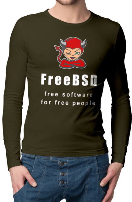 Чоловічий лонгслів з принтом "Freebsd Для Вільних". Bsd, freebsd, unix, адміністратор, айті, айтішник, безкоштовна, безкоштовно, бестія, білий, вільна, демон, демонесса, доступність, незалежність, операційна система, ос, програміст, програмне забезпечення, свобода, сисадмін, система, системний адміністратор, софт, текст, червоний. 2070702