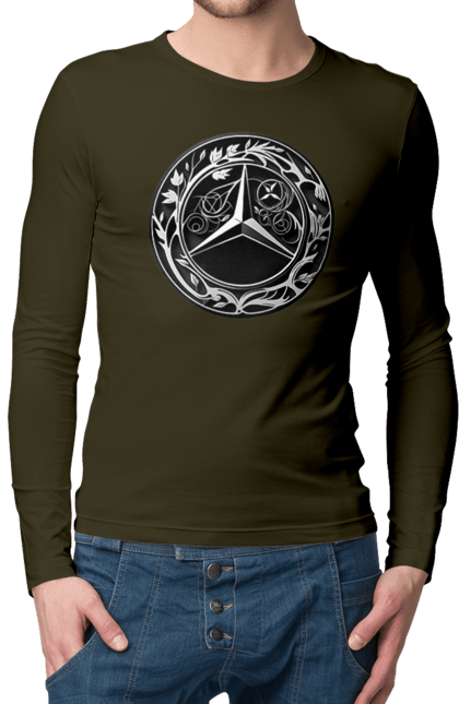 Чоловічий лонгслів з принтом "Mercedes Benz Лого Арт". Авто, автомобіль, логотип мерседес, машини, мерс, мерседес. 2070702