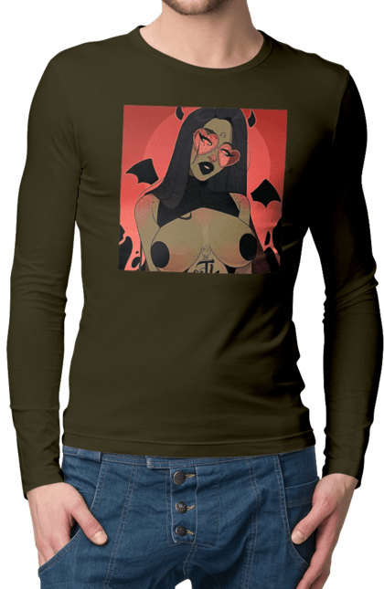 Чоловічий лонгслів з принтом "Диявол З Цицьками". Гола, диявол, сиськи. 2070702