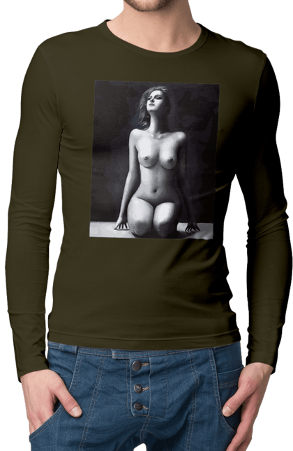 Мужской лонгслив с принтом Красота тела. Грация тела, грудь, женская грудь, женское тело, изгибы женского тела, красота тела. 2070702