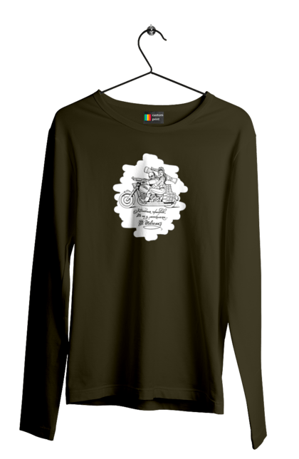 Чоловічий лонгслів з принтом "Шевченка на мотоциклі". Вірш, енеїда, книги, кобзар, мотоцикл, українка, шевченка. 2070702