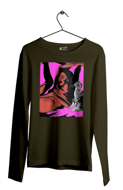 Чоловічий лонгслів з принтом "Дівчина Отримує Задоволення". Гола, задоволення, кішка, пристрасть. 2070702