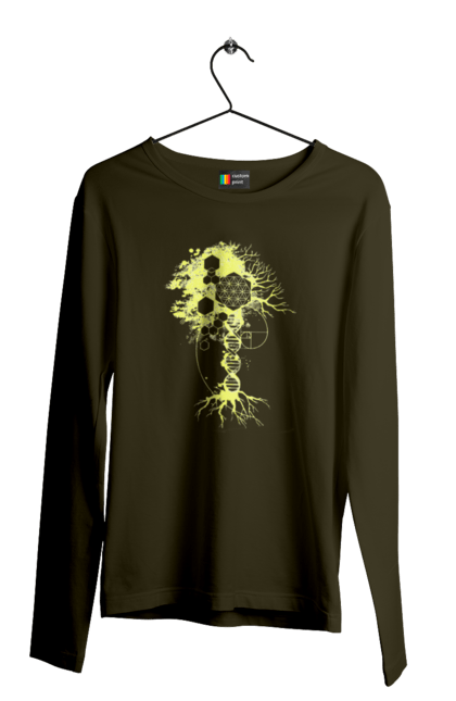 Чоловічий лонгслів з принтом "Древо життя". Божественна суть, ген, дерево життя, днк, макромолекула, мова світобудови, насіння життя, сакральна геометрія, число бога, число фібоначчі. 2070702