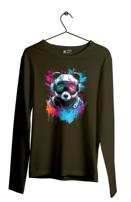 Чоловічий лонгслів з принтом "Панда в VR шолом". Віртуальна реальність, гік, панда, персонаж, шолом. 2070702