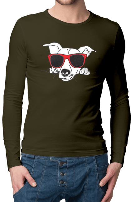 Мужской лонгслив с принтом Собака Выглядывает. Выглядывать, очки, собака. 2070702