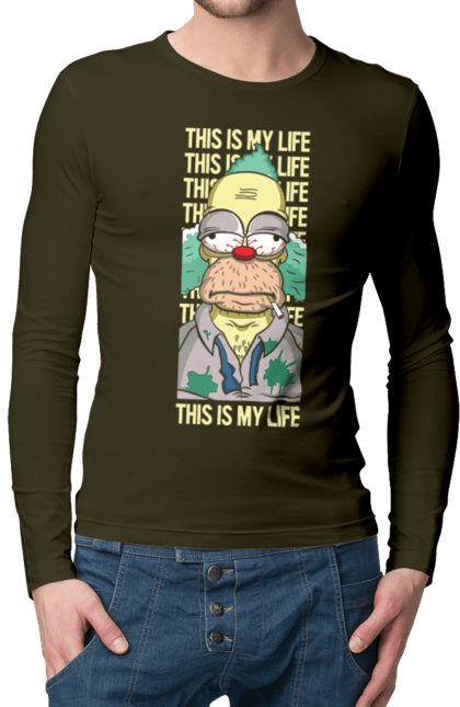 Чоловічій лонгслів з принтом "THIS IS MY LIFE KRUSTY plus". Krusty, krusty the clown, simpsons, клоун красті, красті, сімпсони. 2070702