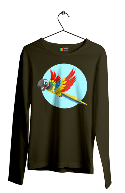 Men`s longsleeve with prints Parrot. Cockatoo, colored parrot, colorful parrot, flying parrot, parrot. 2070702