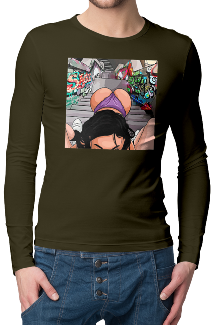 Чоловічий лонгслів з принтом "Дівчина На Колінах Перед Хлопчиною". Гола, жопа, на колінах, смоктати. 2070702