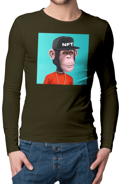 Чоловічій лонгслів з принтом "Мавпочка 8". Nft, персонаж, принти, ручне малювання, футболки. CustomPrint.market