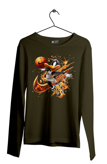 Чоловічій лонгслів з принтом "Даффі Дак Nike". Daffy duck, looney tunes, merrie melodies, nike, warner brothers, даффі дак, качка, мультфільм. 2070702