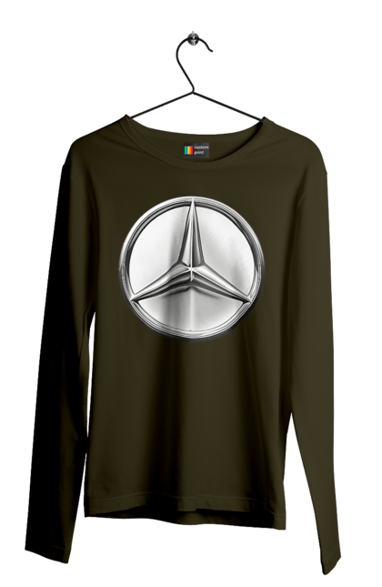 Чоловічий лонгслів з принтом "Mercedes Benz Лого Металік". Авто, автомобіль, логотип мерседес, машини, мерс, мерседес. 2070702