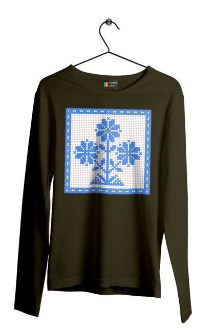 Чоловічий лонгслів з принтом "Жовто блакитна вишивка квіти". Вишивка, вишивка хрестиком, квіти, символ україни, традиції україни, україна. 2070702