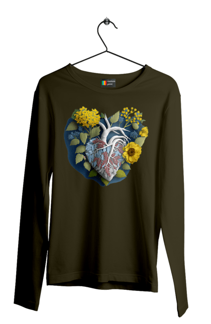 Чоловічий лонгслів з принтом "Серце квіти". Люблю україну, перемога україни, серце, символи україни, соняшник, традиції україни, україна. 2070702