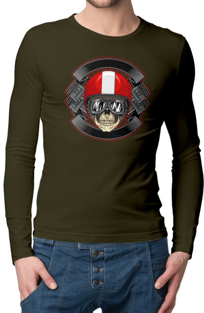 Men`s longsleeve with prints skull motorcyclist. Helmet, motorcyclist \, skull. 2070702