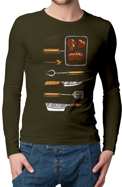 Мужской лонгслив с принтом Барбекю Пати. Барбекю, жарить, мясо. 2070702