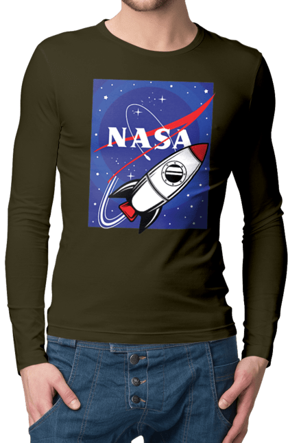 Men's longsleeve with prints NASA. Aeronautics, astronautics, aviation, nasa, research, rocket, science, space, technologies, usa. 2070702