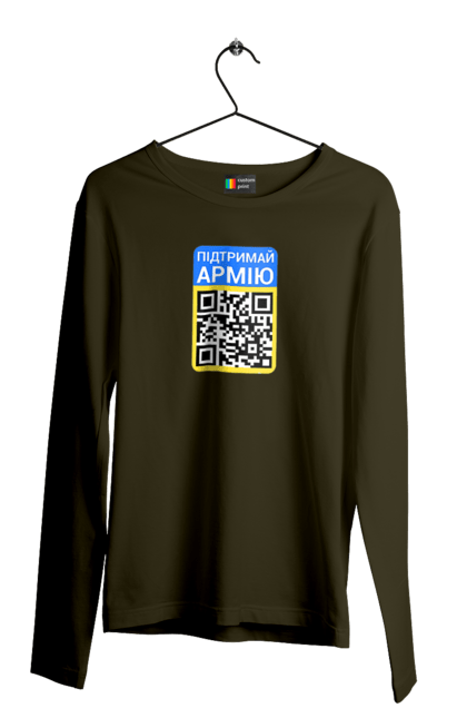Чоловічий лонгслів з принтом "QR КОД". Благодійність, зсу, код, підтримай армію, прапор україни, символіка, україна. 2070702