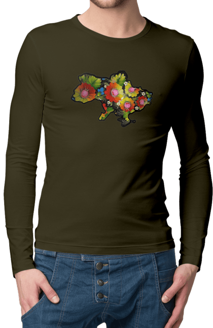 Чоловічий лонгслів з принтом "Справжня Україна". Барви, квіти, кольрі, краса, лепестки, листя, настрій, справжня україна. 2070702