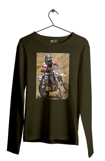 Men`s longsleeve with prints MOTOR RACER. Athlete, moto, motor racer, motorbike, sport. 2070702