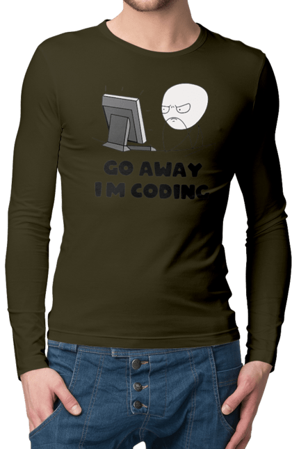 Чоловічий лонгслів з принтом "Іди Я кодую". Айті, айтішник, для айтішника, для програміста, йди я кодую, майстер коду, подарунок айтішнику, подарунок програмісту, програміст, розробник. 2070702