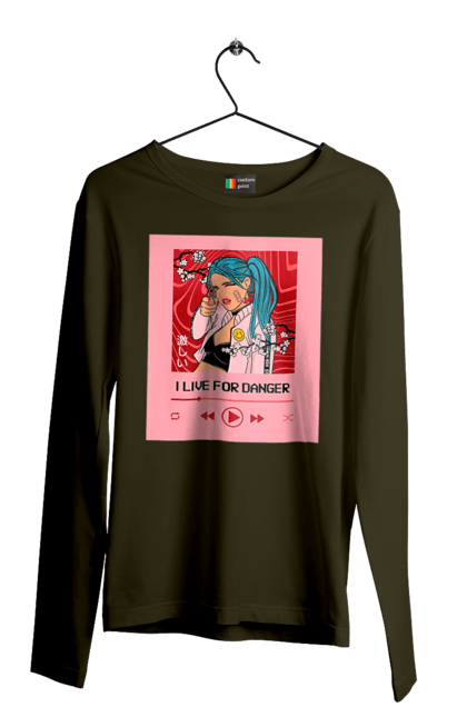 Men`s longsleeve with prints I Live For Danger. Anime, music, pistol, turntable. 2070702
