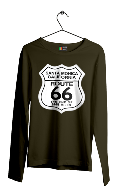 Мужской лонгслив с принтом Route 66. Байк, байкер, байкер клуб, брат, братела, брутал, горячий асфальт, горячий конь, горячий стержень, дорога 50, дорога 66, дорога 80, дороги америки, дороги украины, жажда скорости, клуб байкеров, мотоцикл, мотоциклист, настоящий мужик, скорость, чувак. 2070702