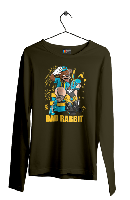 Мужской лонгслив с принтом Плохой кролик. Бдсм, девушка, кролик, медведь, плохой кролик, прикольная, смешная. 2070702