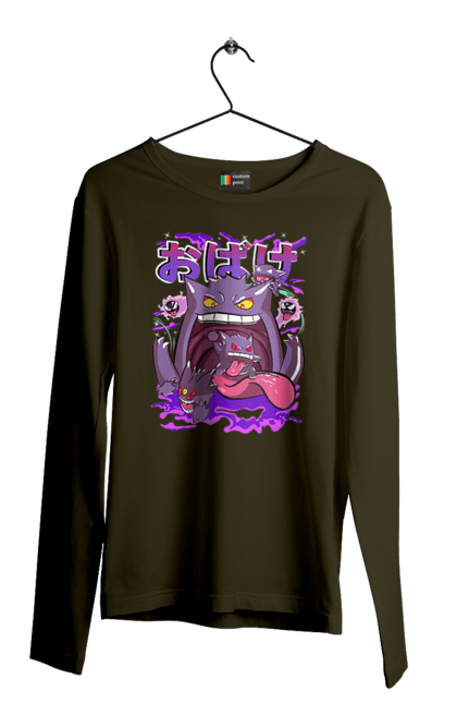 Men`s longsleeve with prints Pokemon Gengar. Anime, fushigibana, games, gengar, nintendo, pokemon, pokemon go. 2070702