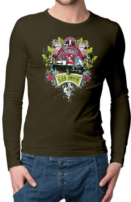 Men`s longsleeve with prints Car Show, Summer. Automobile, cards, money, palm, show. 2070702
