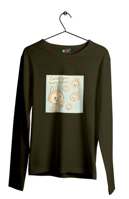 Чоловічий лонгслів з принтом "Лабубу". Бульбашки, грайливо, каваї, казково, лабубу, милаілюстрація, ніжнікольори, пастельнамистецтво, щасливі бульбашки. 2070702