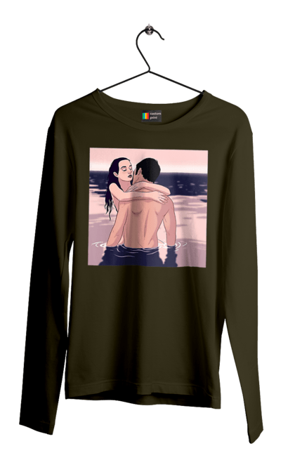 Чоловічий лонгслів з принтом "Парочка Обнімається В Річці". Голо, кохання, пара. 2070702