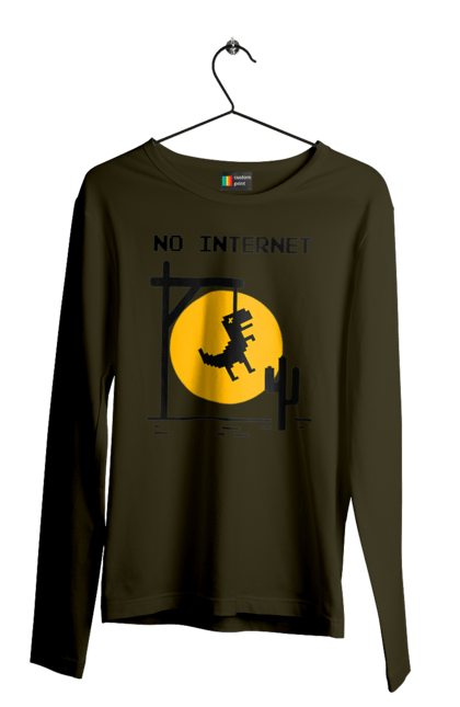 Чоловічий лонгслів з принтом "No Internet". Айті, без інтернету, гумор, динозавр повісився, мем, немає інтернету, прикол, смішна. 2070702