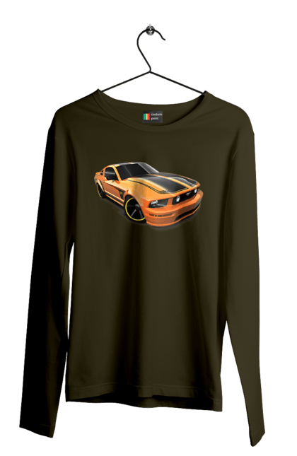 Чоловічий лонгслів з принтом "Помаранчева, швидкісна машина". Їзда, колеса, машина, швидкість. 2070702