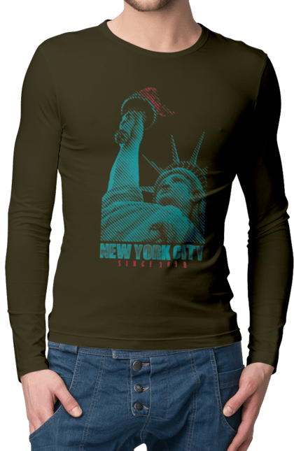 Men's longsleeve with prints New York City. America, big apple, cities, new york, states, statue of liberty, tourism, usa. 2070702