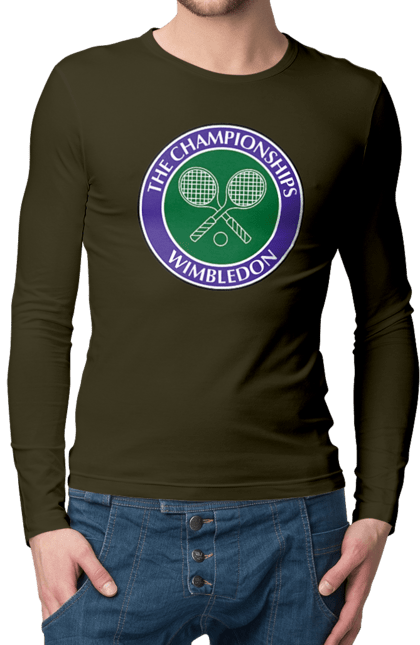 Чоловічій лонгслів з принтом "Wimbledon тенісний турнір". Великий теніс, велокобритання, гравці, лондон, м`яч, призовий фонд, ракетка, спонсор, турнір на траві, турнірна сітка. aslan