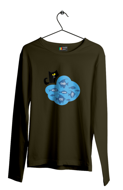 Чоловічий лонгслів з принтом "Кіт програміст". Angular, c, css, html, it, javascript, jquery, php, python, react, svelt, vue, айтишник, айті, гумор, код, кодувати, прогер, програміст, програмісти, ти ж, ти ж програміст, тиж програміст. 2070702