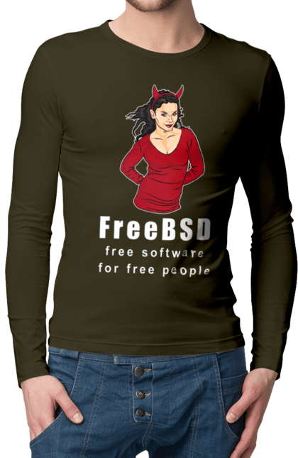Чоловічий лонгслів з принтом "Freebsd Для Вільних". Bsd, freebsd, unix, адміністратор, айті, айтішник, безкоштовна, безкоштовно, бестія, білий, вільна, демон, демонесса, доступність, незалежність, операційна система, ос, програміст, програмне забезпечення, свобода, сисадмін, система, системний адміністратор, софт, текст, червоний. 2070702
