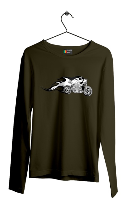 Чоловічий лонгслів з принтом "Мотоцикл Вогонь". Мото, мотоцикл, огонь. 2070702