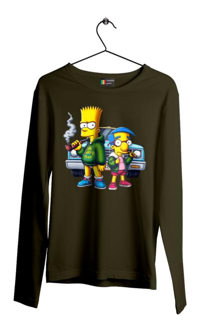 Men's longsleeve with prints Bart Breaking Bad. Bart, breaking bad, cartoon, character, laboratory, milhouse, serial, simpson, simpsons. 2070702