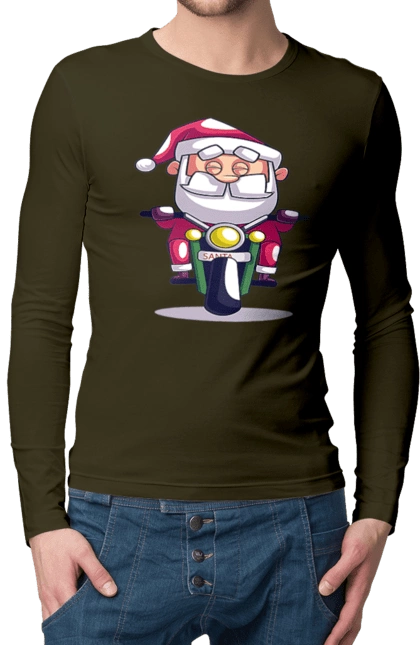 Счастливый санта на мотоцикле