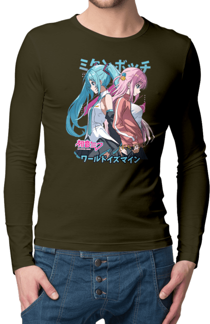 Men's longsleeve with prints Hatsune Miku and Hitori Gotou. Anime, bocchi the rock, hatsune miku, hitori goto, hitori gotou, lonely rocker, miku, rocker, vocaloid. 2070702