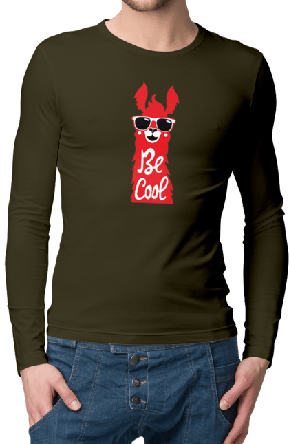 Men`s longsleeve with prints Cool llama. Animals, cool, glasses, lama. 2070702