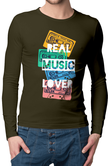 Чоловічій лонгслів з принтом "Реальна Музика 90 х люблю". Касети, люблю музику, музика, музика 90х. futbolka.stylus.ua