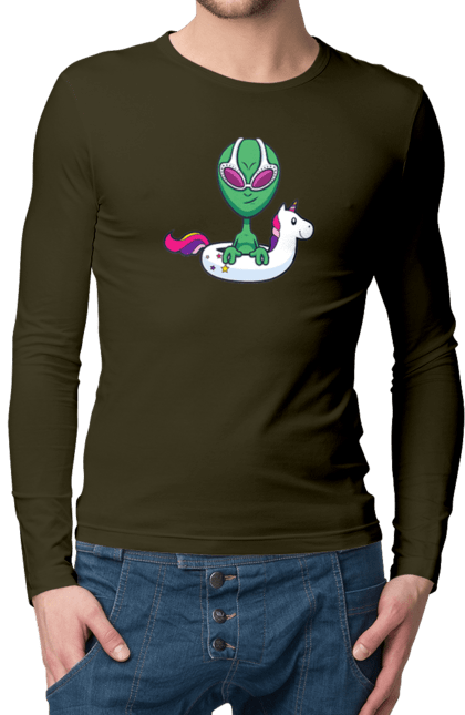 Мужской лонгслив с принтом Инопланетянин Плавает В Кругу. Инопланетянин, надувной круг, плавать. 2070702