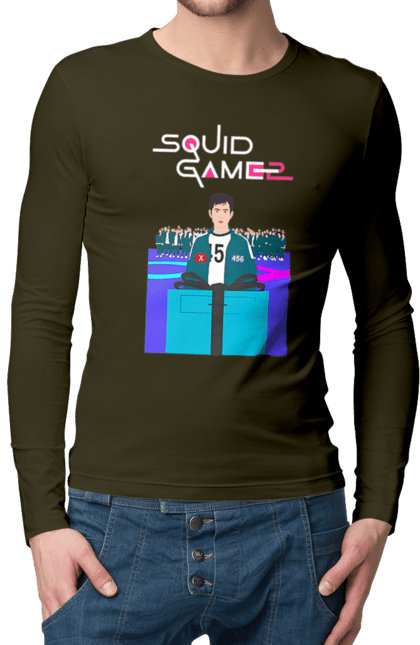 Чоловічий лонгслів з принтом "Гра в кальмара Сон Гі Хун". 456, netflix, seong gi-hun, squid game, гра в кальмара, гравець 456, нетфлікс, серіал, сон гі хун. 2070702