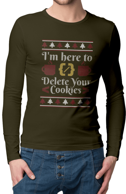 Чоловічий лонгслів з принтом "Я тут щоб з'їсти твої кукі". 404, ай ті, айтішник, бінарний, код, програміст, розробник, хакер. 2070702